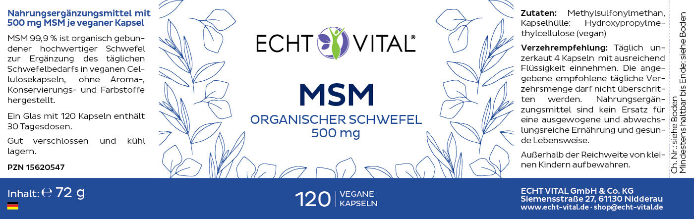 Nature Aktiv MSM – 1 Glas mit 120 Kapseln