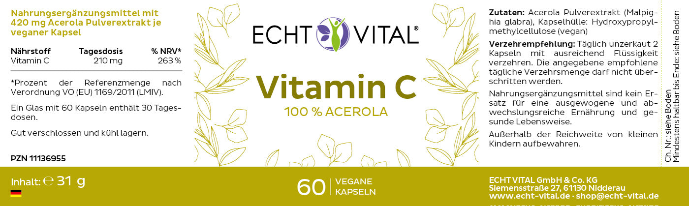 Nature Aktiv Vitamin C – 1 Glas mit 60 Kapseln